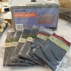 Bundle Home Care7:Storage Box, 4 Black Shower Curtains, 2 Black Satin Pillowcase